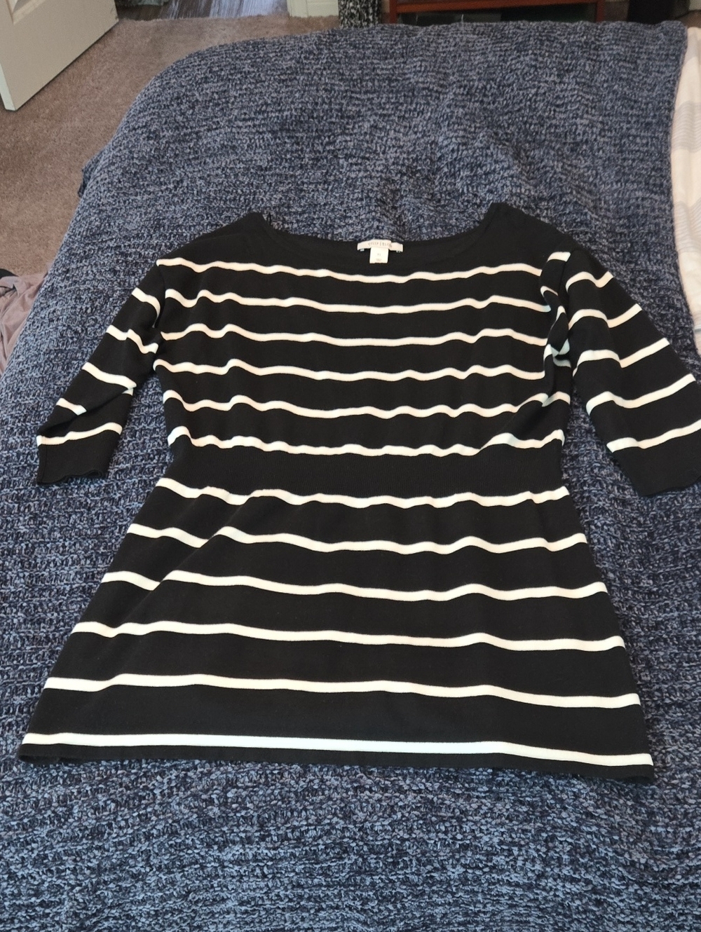 White House Black Market Black and White Striped Tunic Top